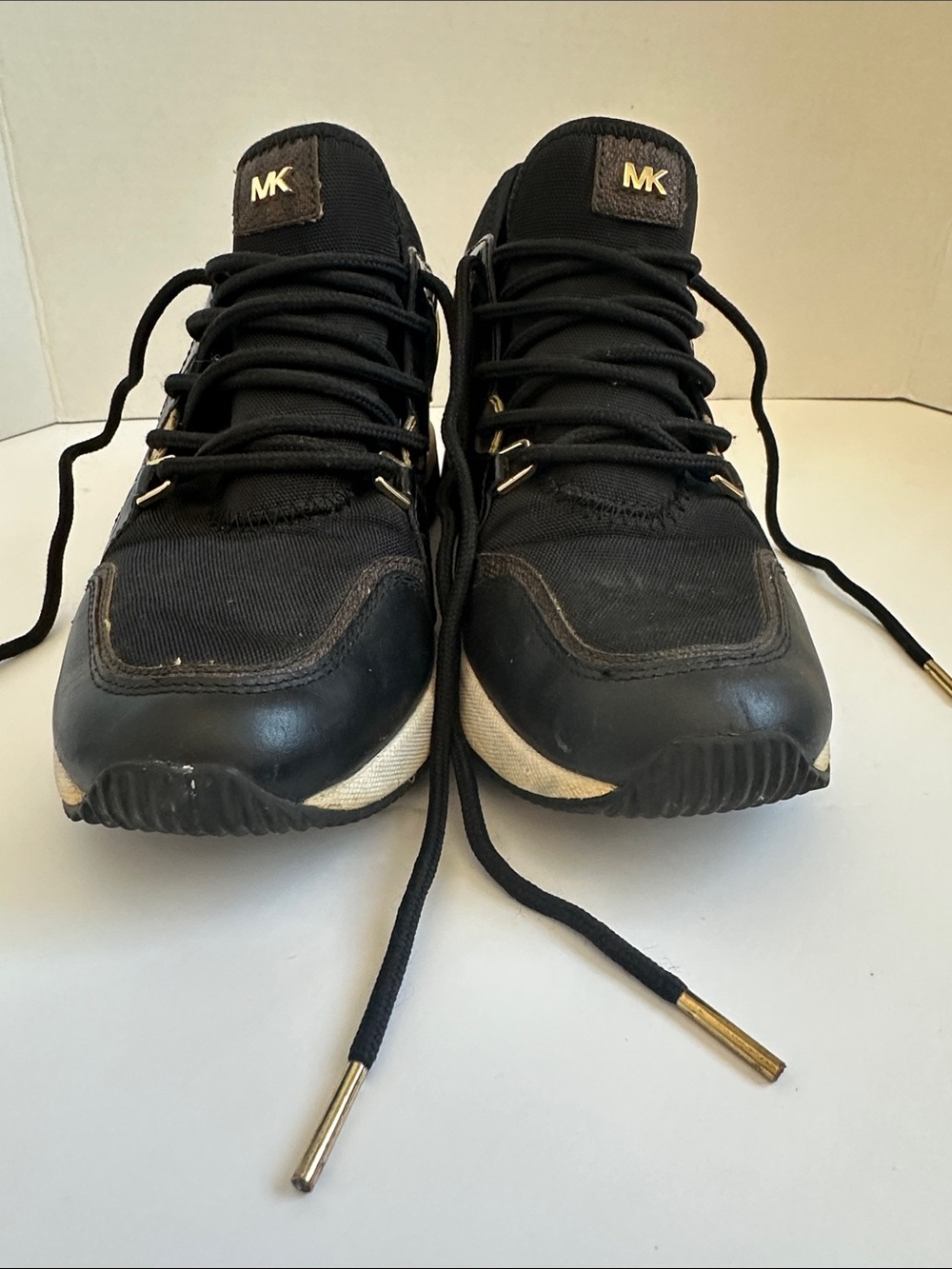 Michael Kors Black and White Men's Lace-Up Sneakers with Gold Details